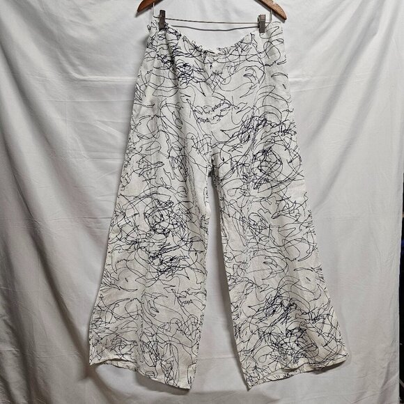 Fenini Flat Front Women Palazzo Size 2X White 100% Linen - Picture 11 of 12